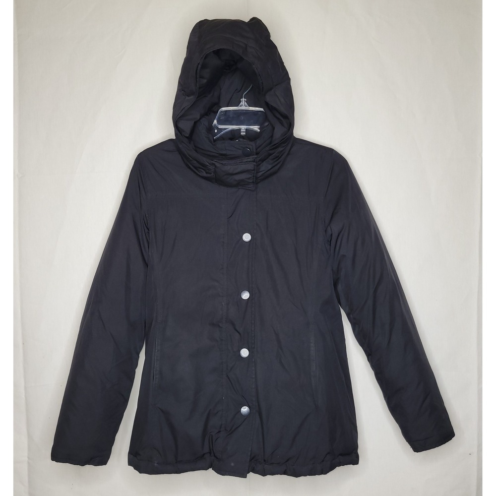 Y2K Gap Womens Black Down Puffer Jacket Detachable Hood ~ Vintage 2004